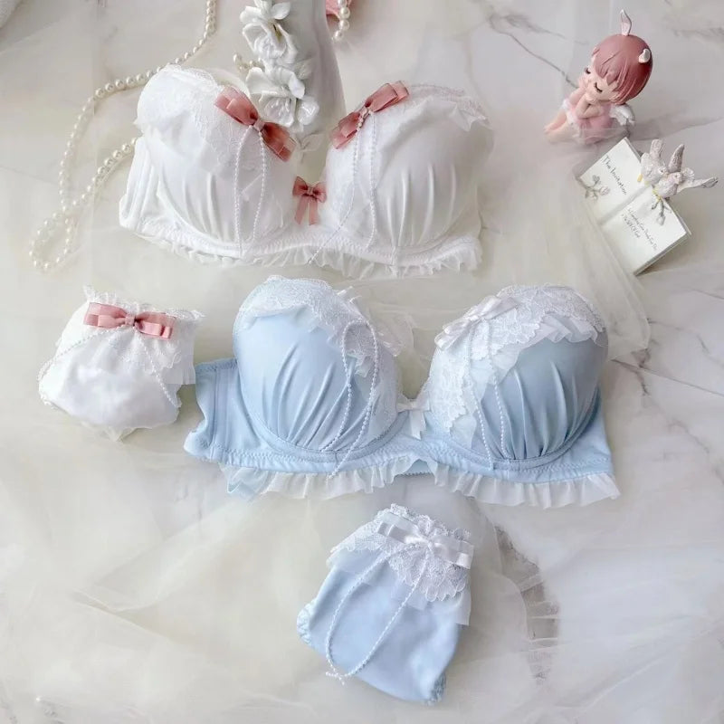 Embroidered Thin Cup Without Steel Ring, Comfortable And Cute Gathering For Student Girls, Sexy Lingerie And Bra Set