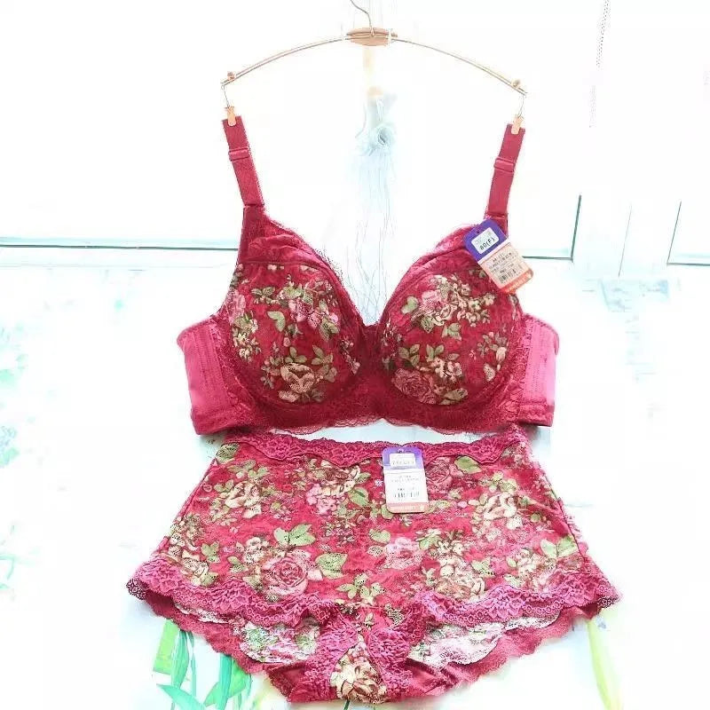 Women's Bra Set Sexy Lace Printed Embroidery Plus Size Full Cup Female Lingerie Suit 34 36 - 48 B C D E F