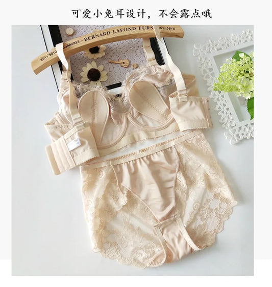 Bra Plus Size Clothing 2 Piece Set Lingerie Push Up Brassiere Lace Underwear Panties For Women B C D E F G H 34 36 38 40 44 48
