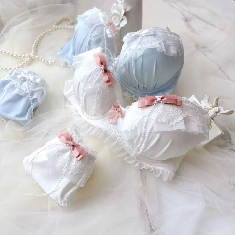 Embroidered Thin Cup Without Steel Ring, Comfortable And Cute Gathering For Student Girls, Sexy Lingerie And Bra Set